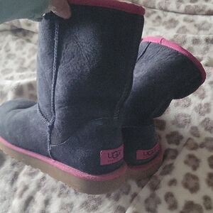 UGG Rare Dark Blue Boots with Pink Trim